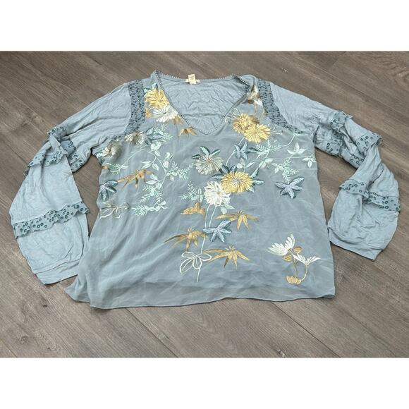 Anthropologie Tiny Womens Frances Long-Sleeve Embroidered Ruffled Top Size Large - Picture 3 of 11